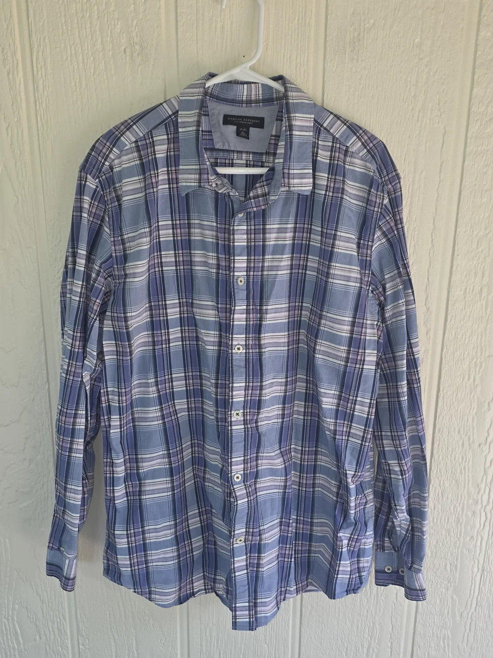 Men's Banana Republic Blue and Purple Plaid Button-Down Shirt, Size XL